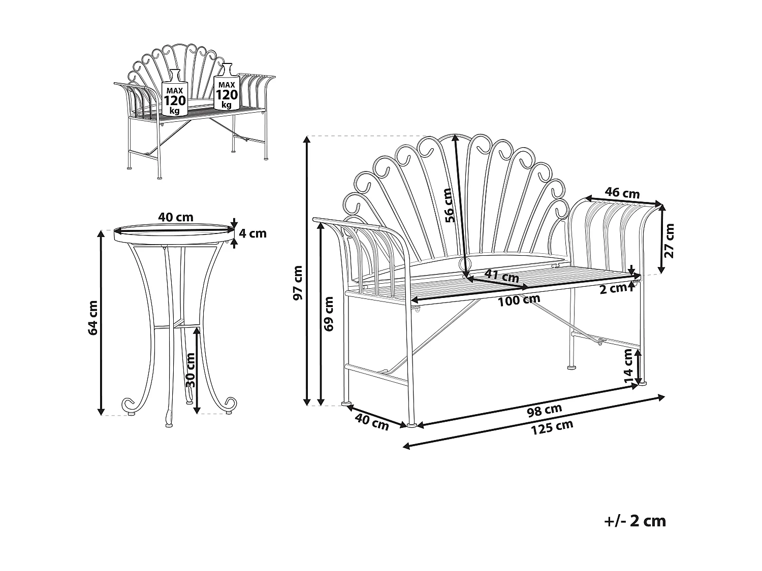 Ensemble bistrot CAVINIA Métal Rose