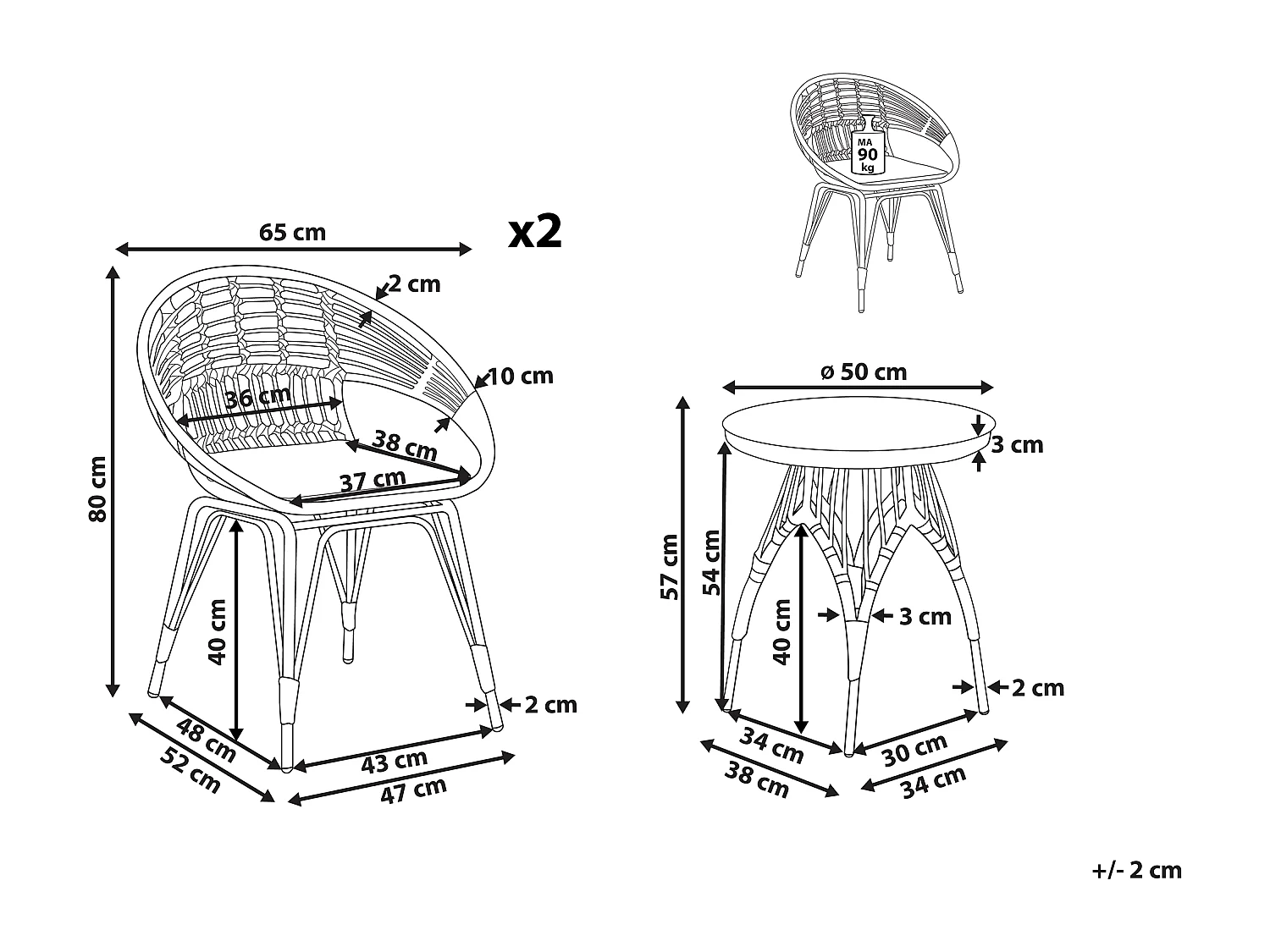 Set bistrot con cuscini PELLARO Nero