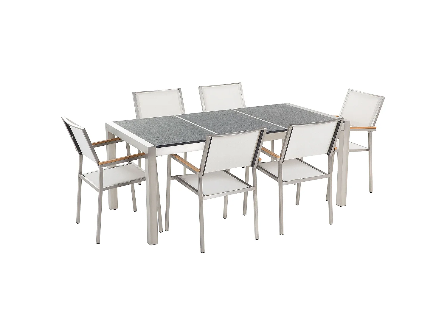 Set da pranzo da giardino 6 posti GROSSETO Piastra tripla Basalto fiammato Nero/ Bianco