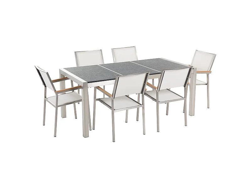 Set da pranzo da giardino 6 posti GROSSETO Piastra tripla Basalto fiammato Nero/ Bianco