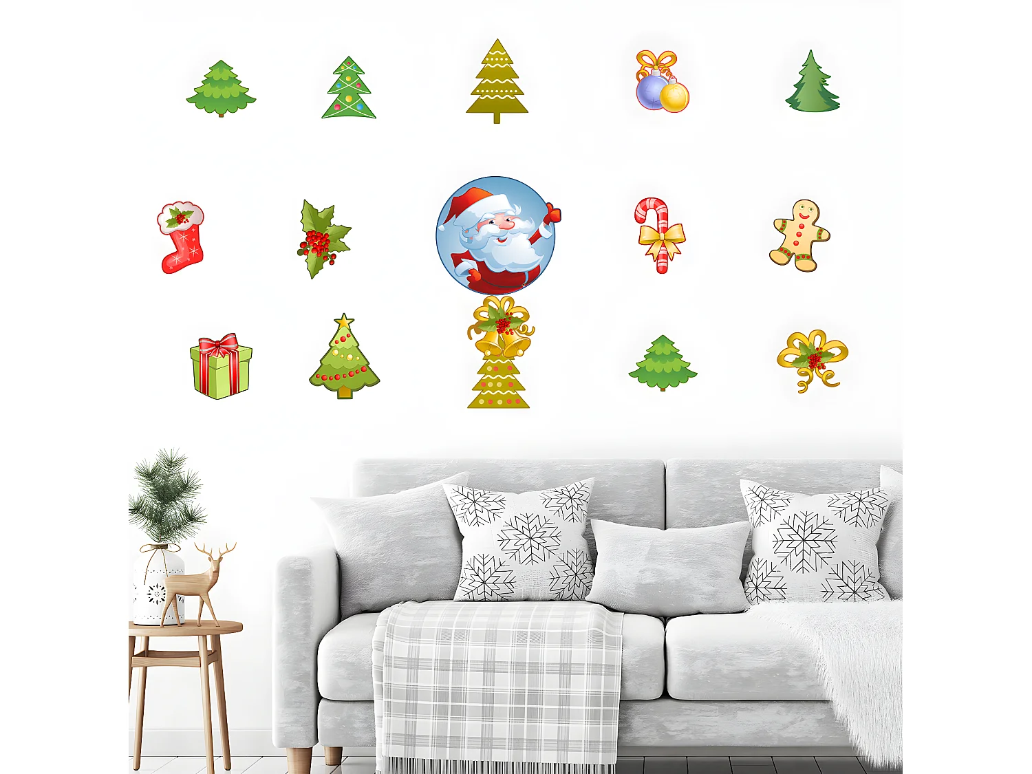 Sticker Noël les éléments de Noël - Autocollants stickers adhésifs noël - décoration fêtes - 120x180cm