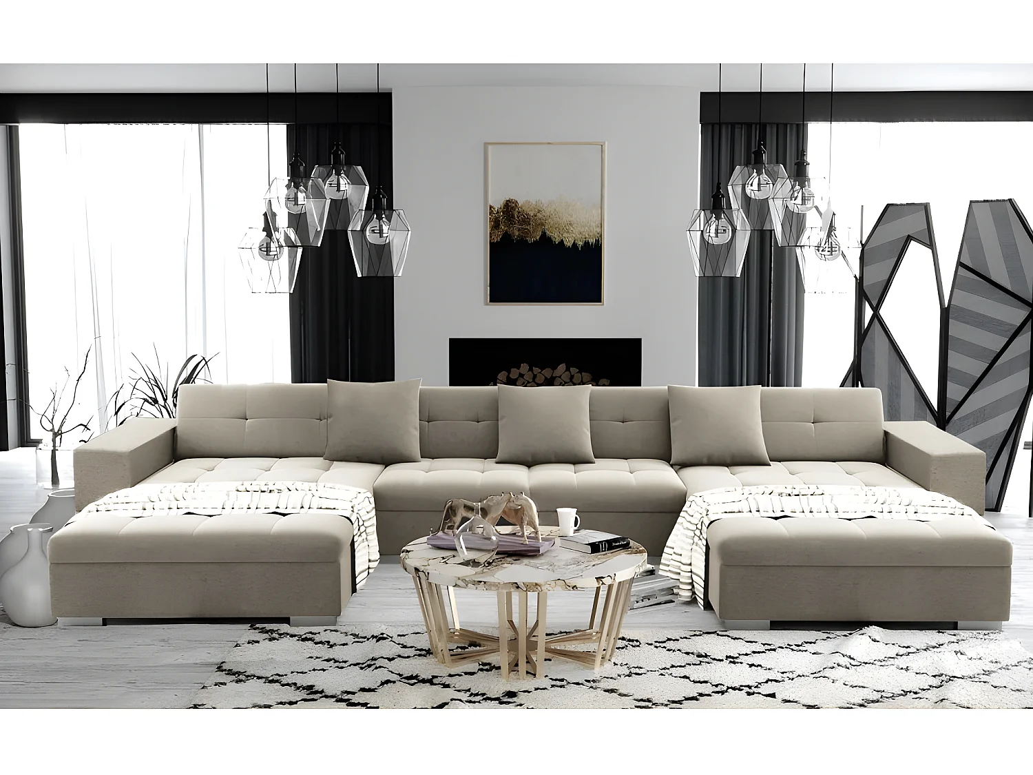 Canapé panoramique ANIXE convertible beige