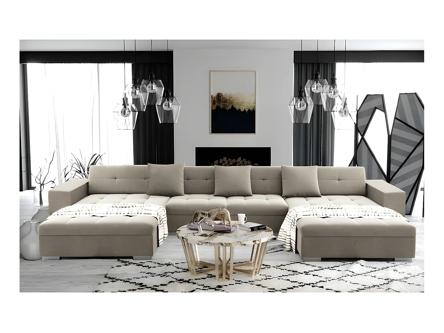 Canapé panoramique ANIXE convertible beige