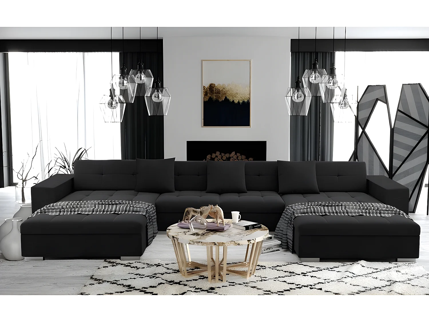 Canapé panoramique ANIXE convertible noir