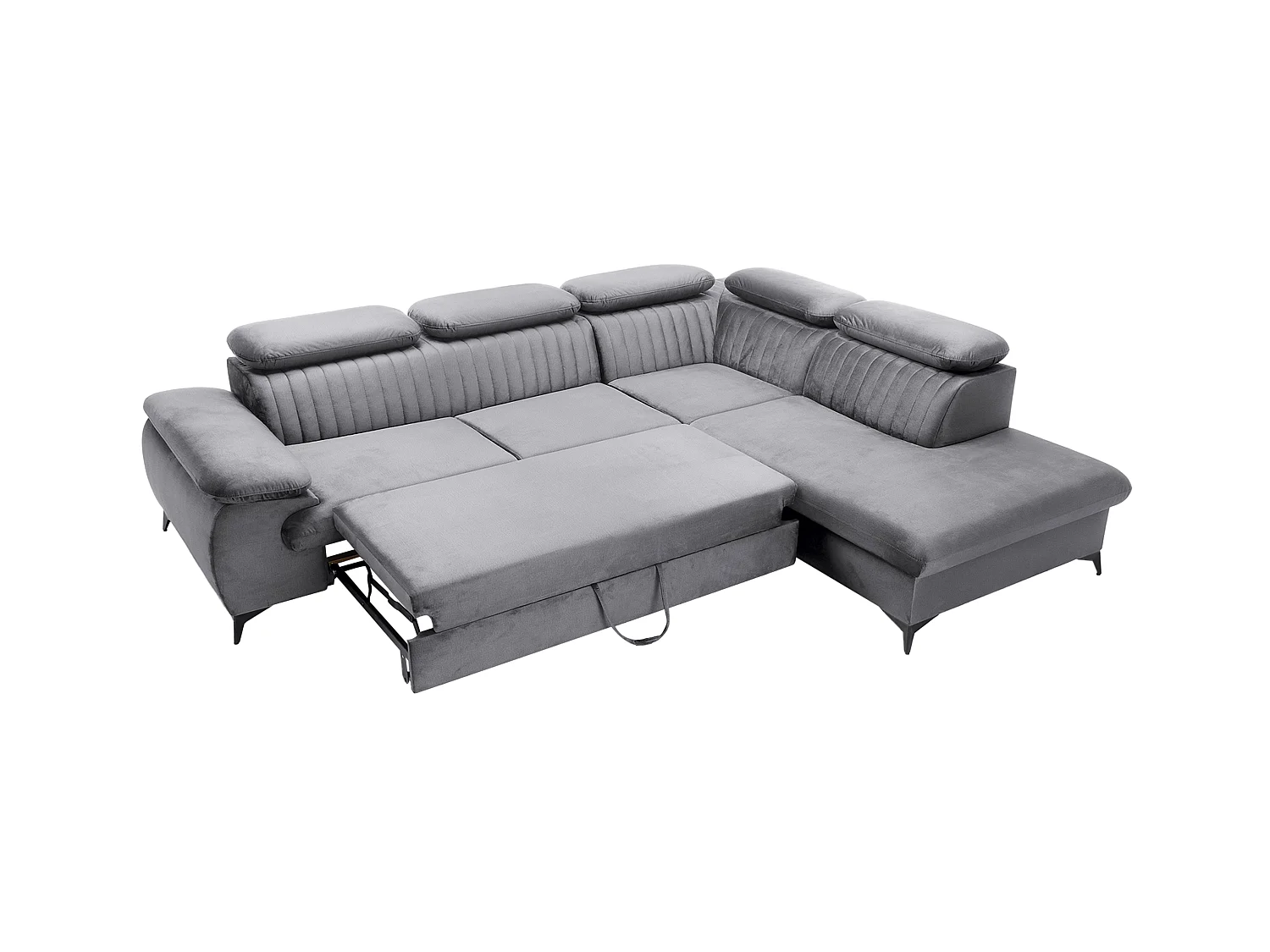 Canapé grand angle droit convertible en velours gris clair SAMARA de Pascal Morabito