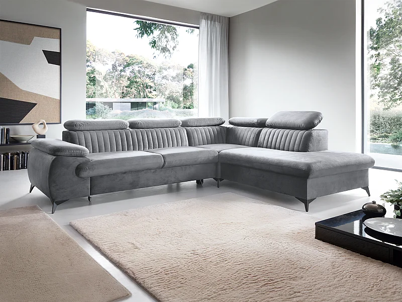 Grote slaapbank met hoek rechts in lichtgrijs fluweel SAMARA van Pascal Morabito