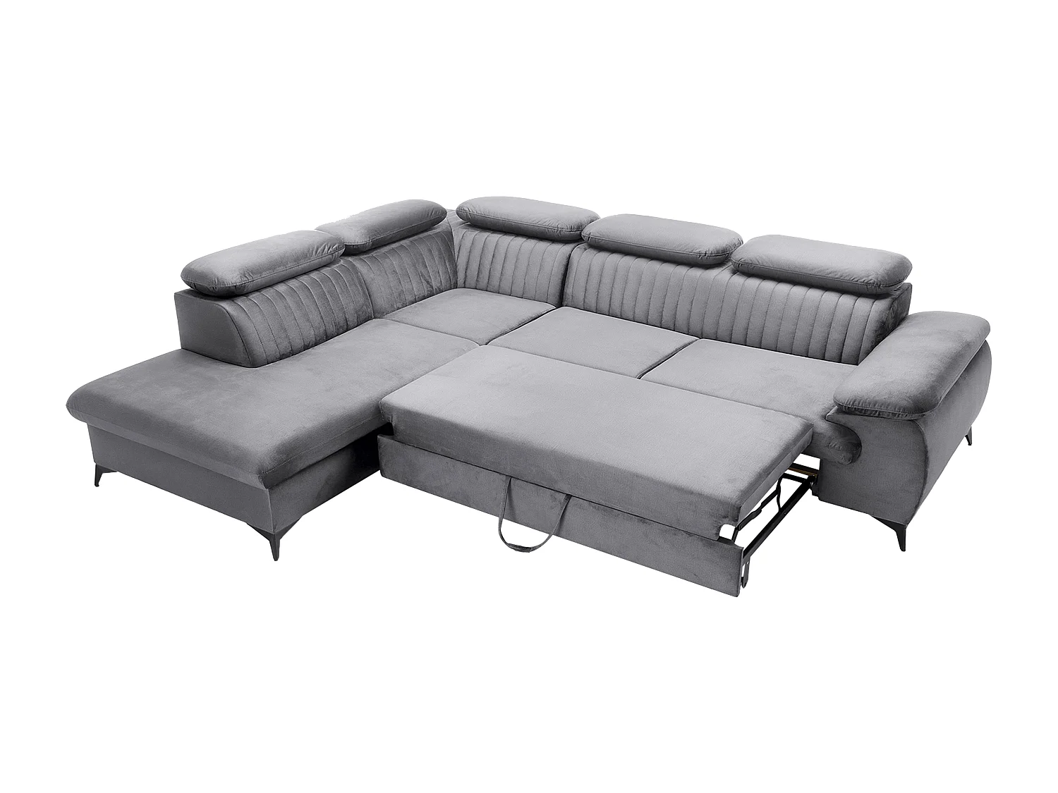 Canapé grand angle gauche convertible en velours gris clair SAMARA de Pascal Morabito