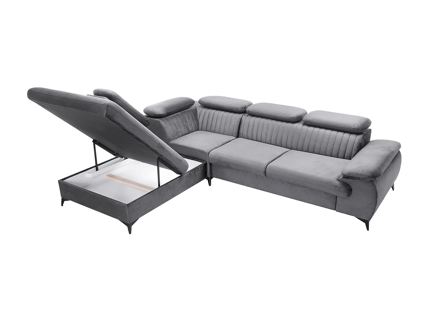 Canapé grand angle gauche convertible en velours gris clair SAMARA de Pascal Morabito