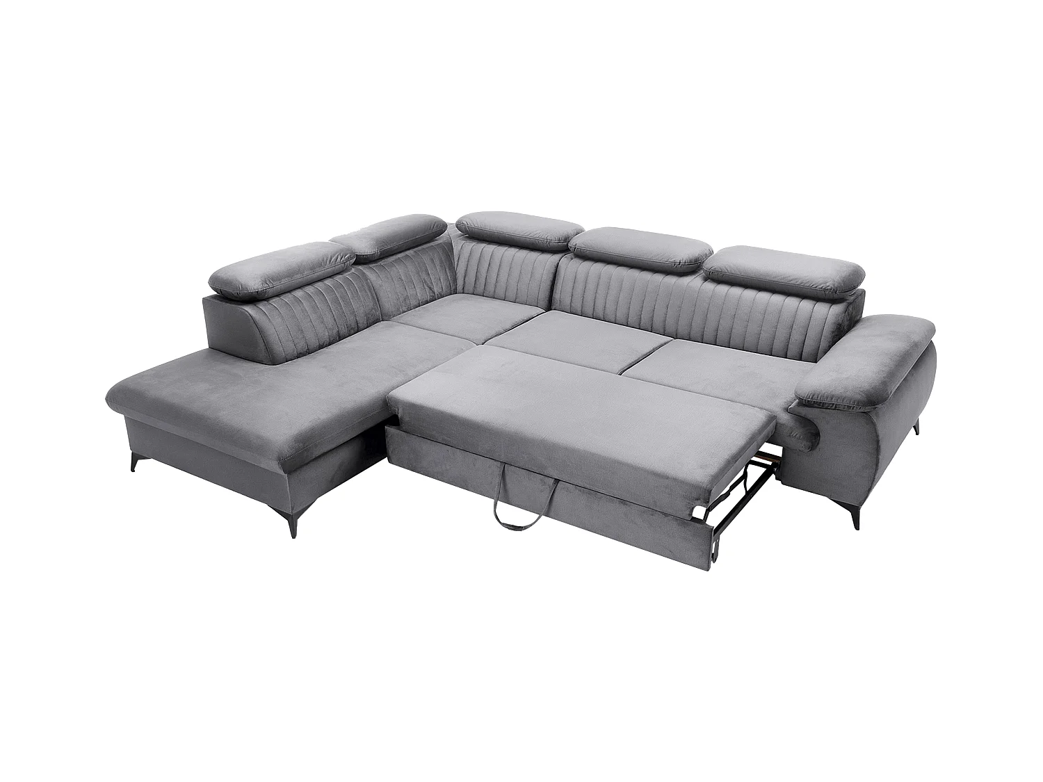 Canapé grand angle gauche convertible en velours gris clair SAMARA de Pascal Morabito