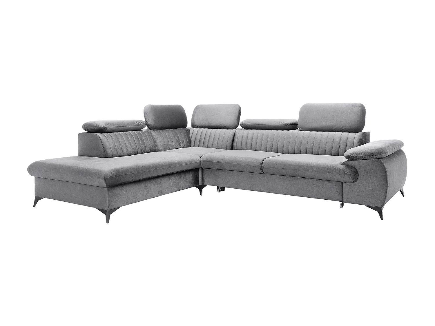 Canapé grand angle gauche convertible en velours gris clair SAMARA de Pascal Morabito