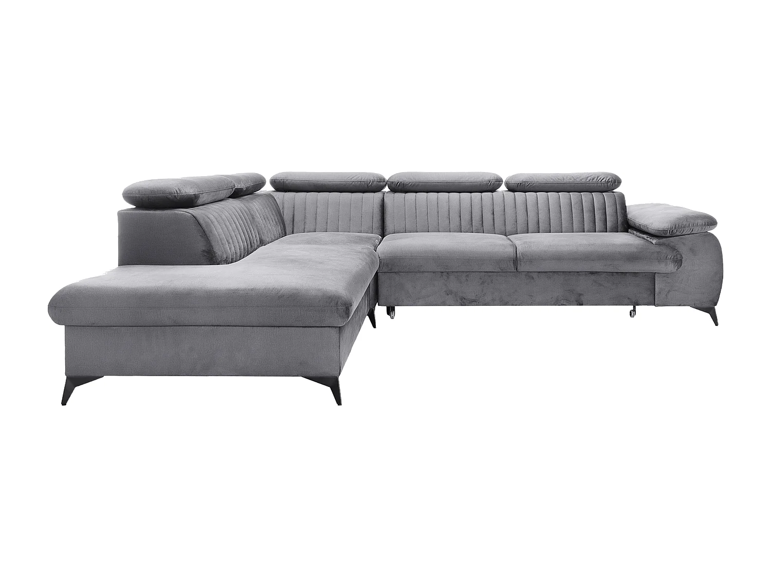 Canapé grand angle gauche convertible en velours gris clair SAMARA de Pascal Morabito