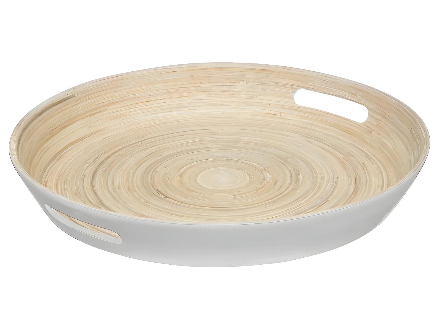 Plateau en Bambou Laqué Rond "Bicolore" 42cm Blanc