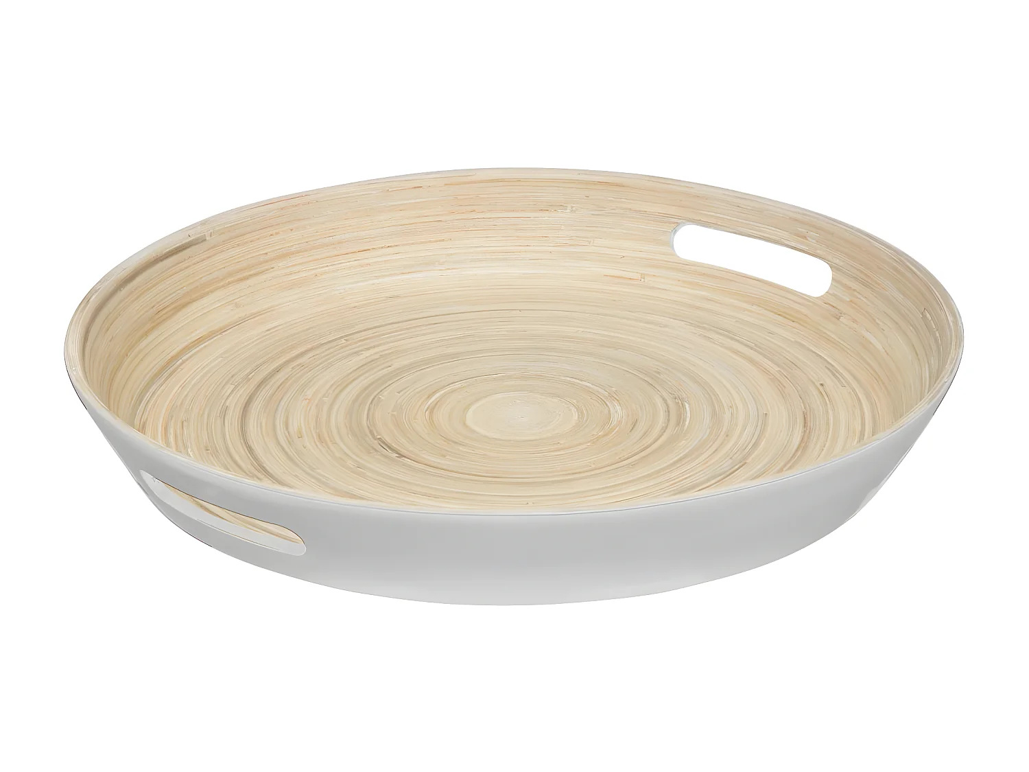 Plateau en Bambou Laqué Rond "Bicolore" 42cm Blanc