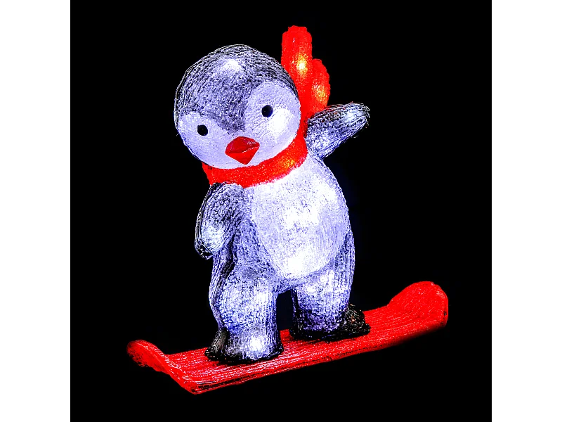 Déco lumineuse Pingouin sur Skateboard 40 LED Blanc froid H 30.3 cm