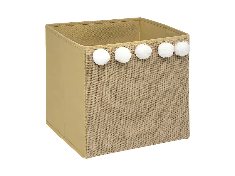 Cesta de almacenaje de yute con pompones