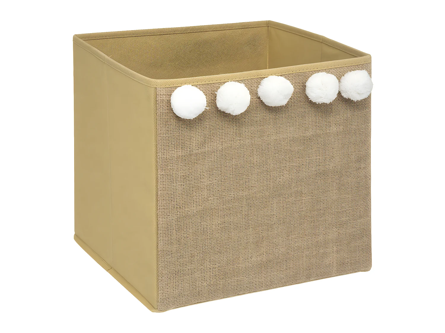 Boîte de Rangement Pliable "Pompons" 29x29cm Marron