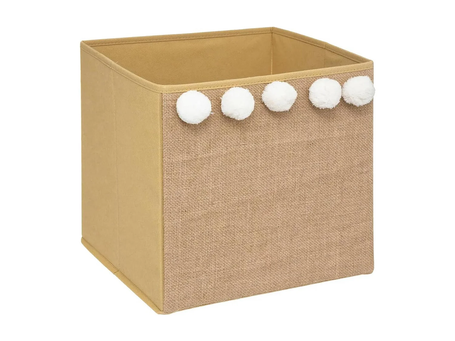 Boîte de Rangement Pliable "Pompons" 29x29cm Marron