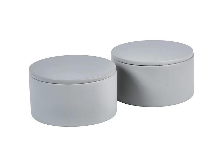 Lot de 2 boites à coton rondes D.12 cm en ciment gris - CLOUD 3140