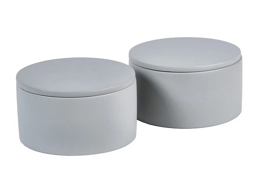 Lot de 2 boites à coton rondes D.12 cm en ciment gris - CLOUD 3140