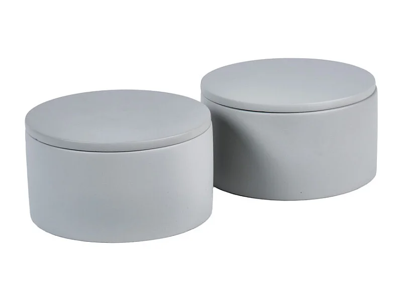 Lot de 2 boites à coton rondes D.12 cm en ciment gris - CLOUD 3140