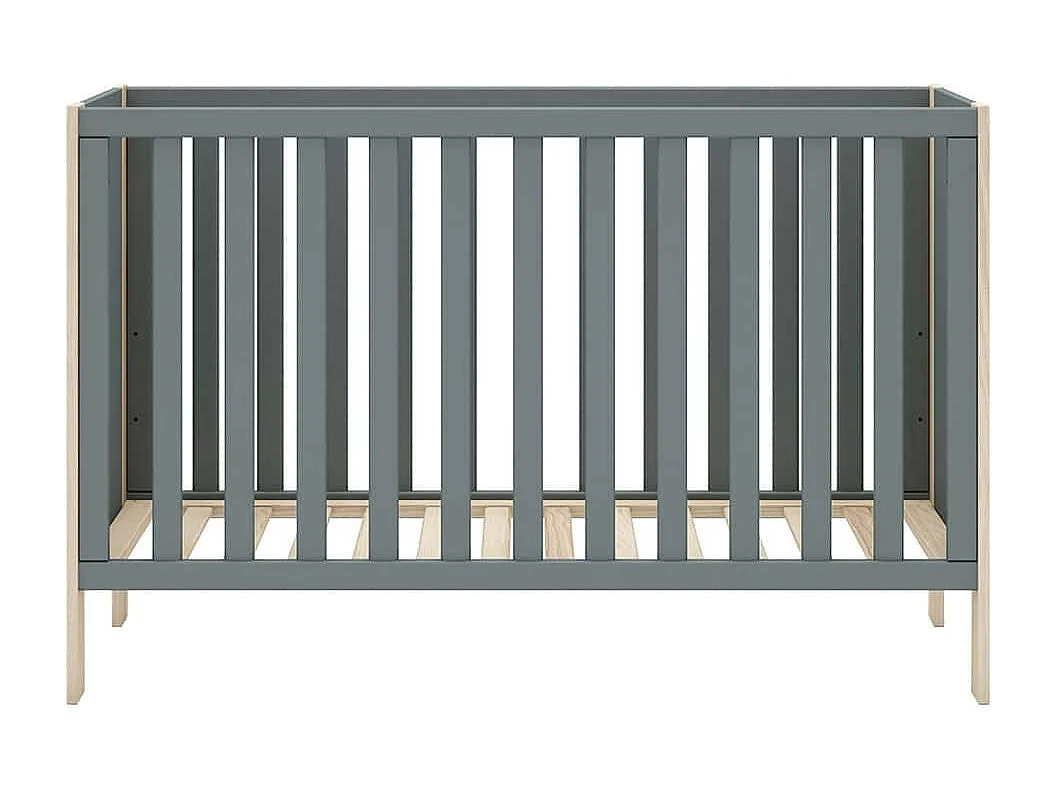 KAINA - Pack Lit Bébé 60x120cm + Commode 3 Tiroirs Coloris Gris et Naturel