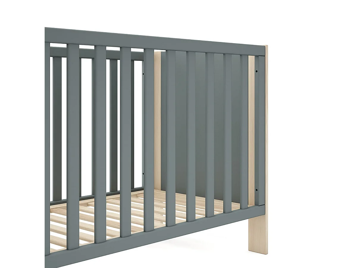 KAINA - Pack Lit Bébé 60x120cm + Commode 3 Tiroirs Coloris Gris et Naturel