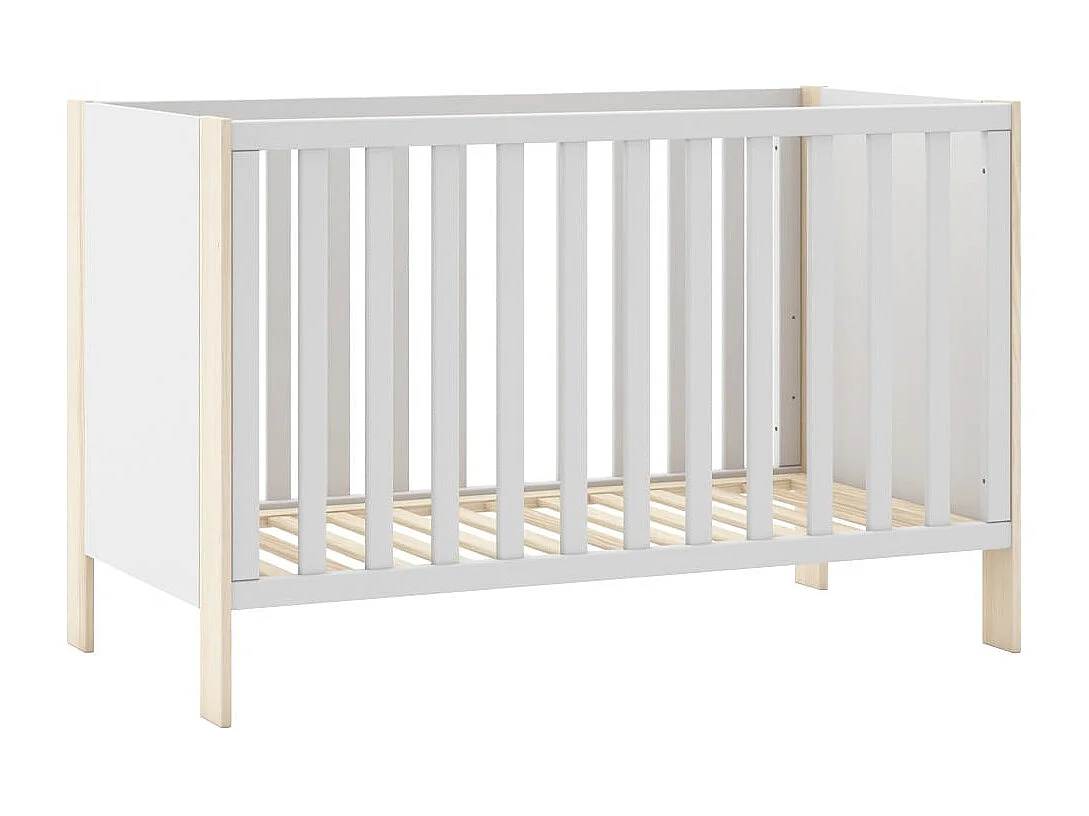 KAINA - Pack Lit Bébé 60x120cm + Commode 3 Tirois Coloris Blanc et Naturel