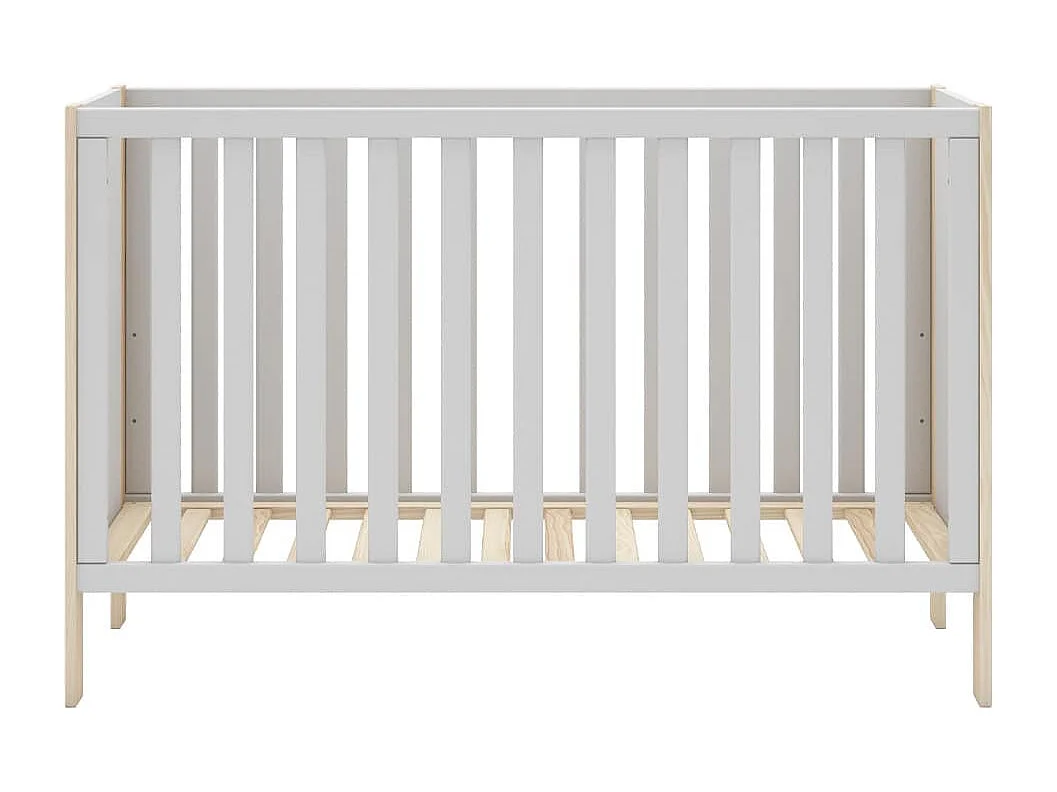 KAINA - Pack Lit Bébé 60x120cm + Commode 3 Tirois Coloris Blanc et Naturel