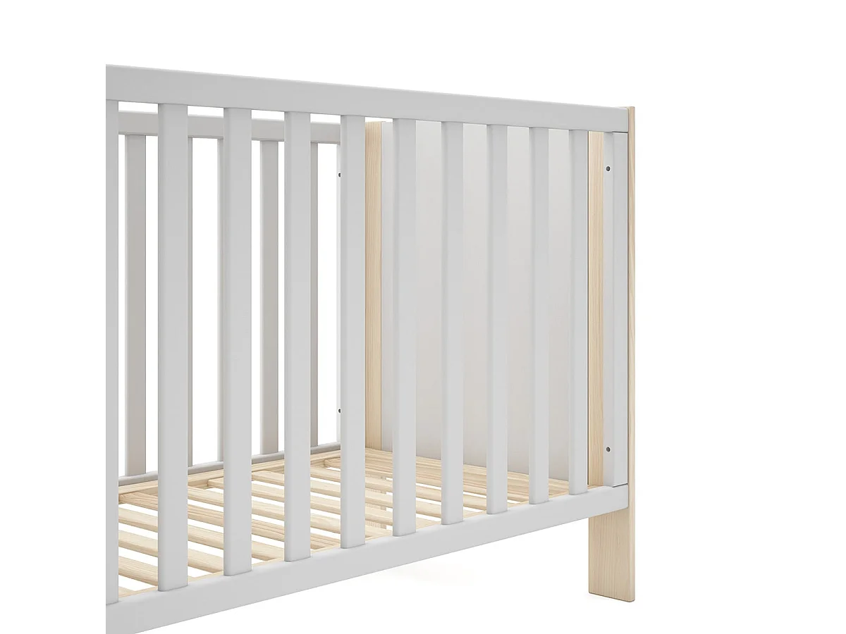 KAINA - Pack Lit Bébé 60x120cm + Commode 3 Tirois Coloris Blanc et Naturel