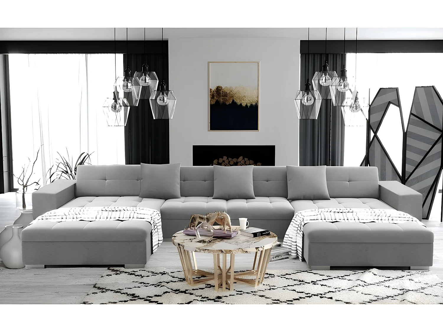 Canapé panoramique ANIXE gris clair