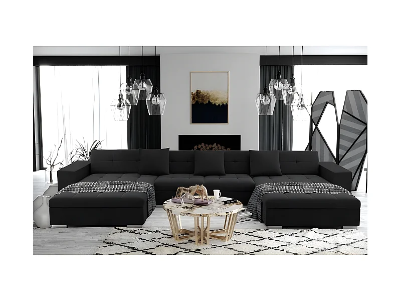 Canapé d'angle panoramique ANIXE noir en tissu