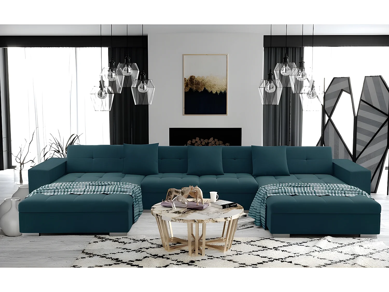 Canapé panoramique ANIXE bleu turquoise