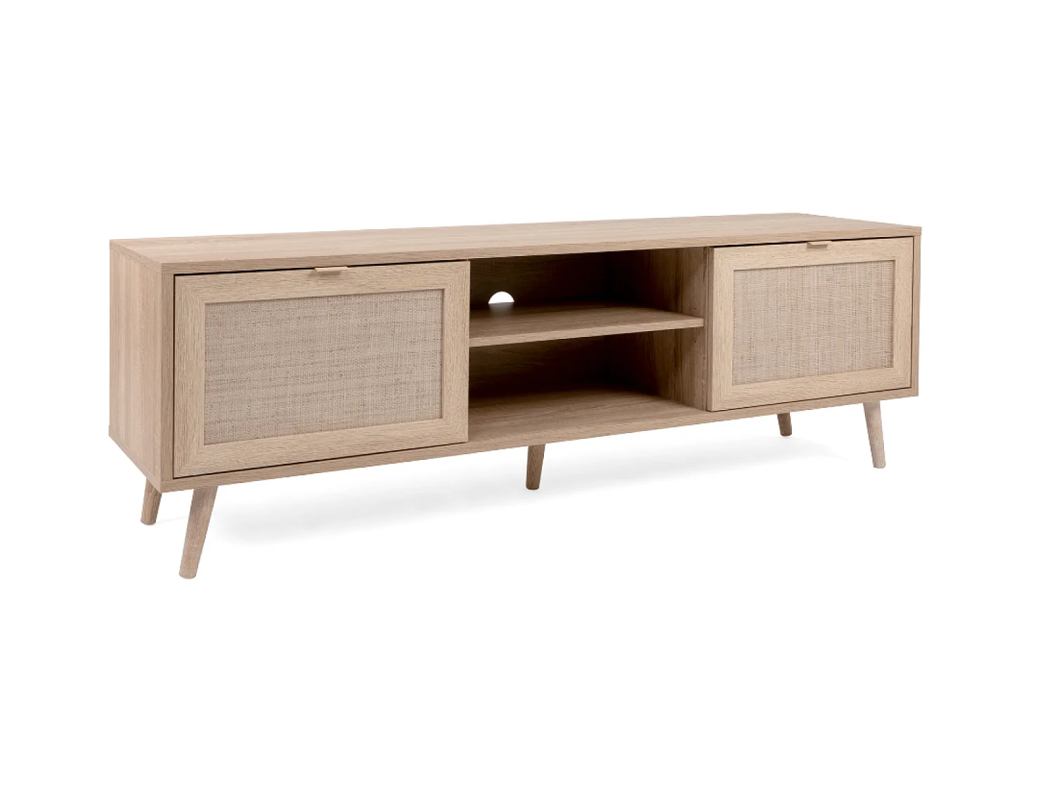 Meuble TV en bois avec placards effet cannage TIVAT