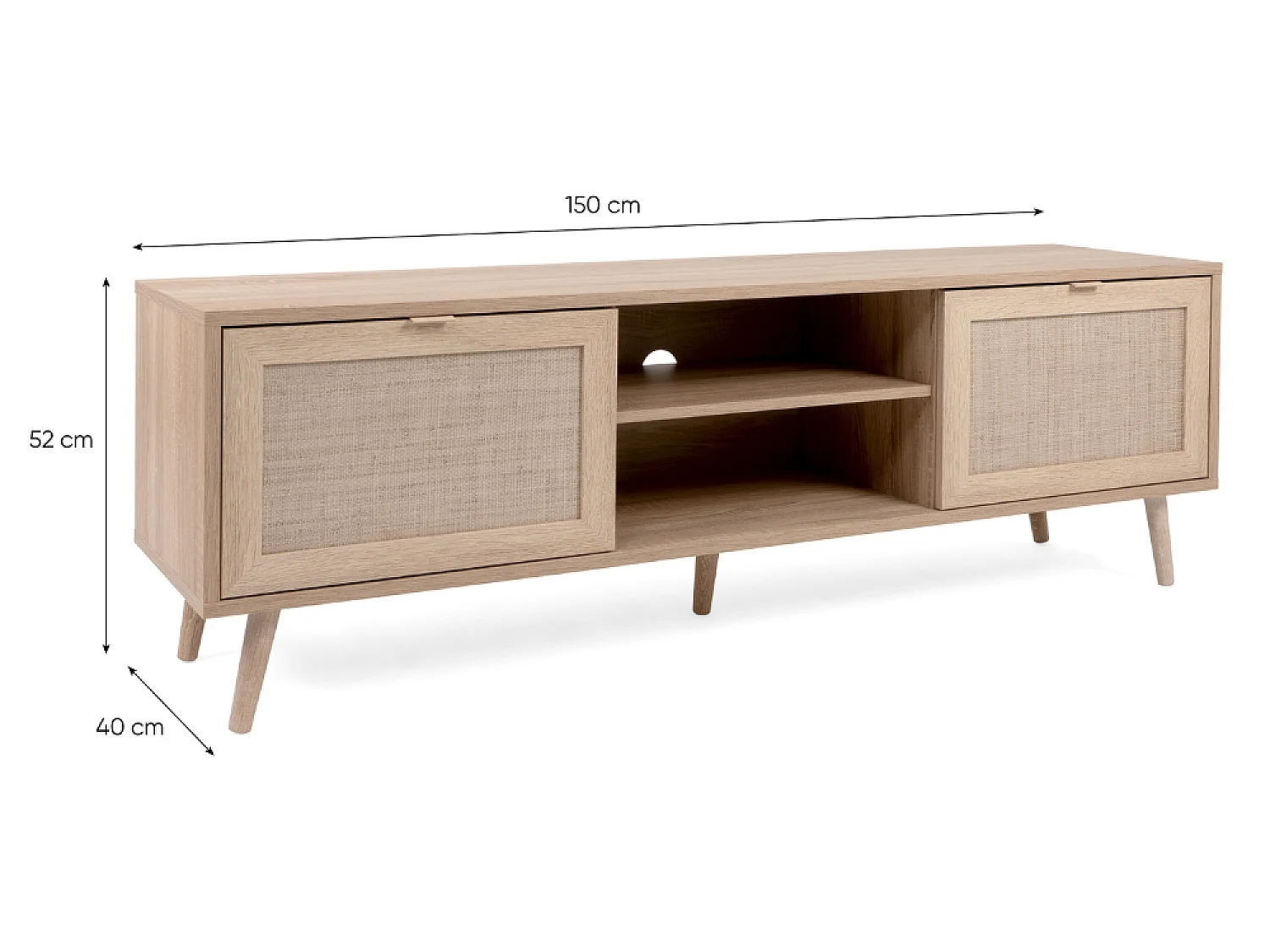 Meuble TV en bois avec placards effet cannage TIVAT