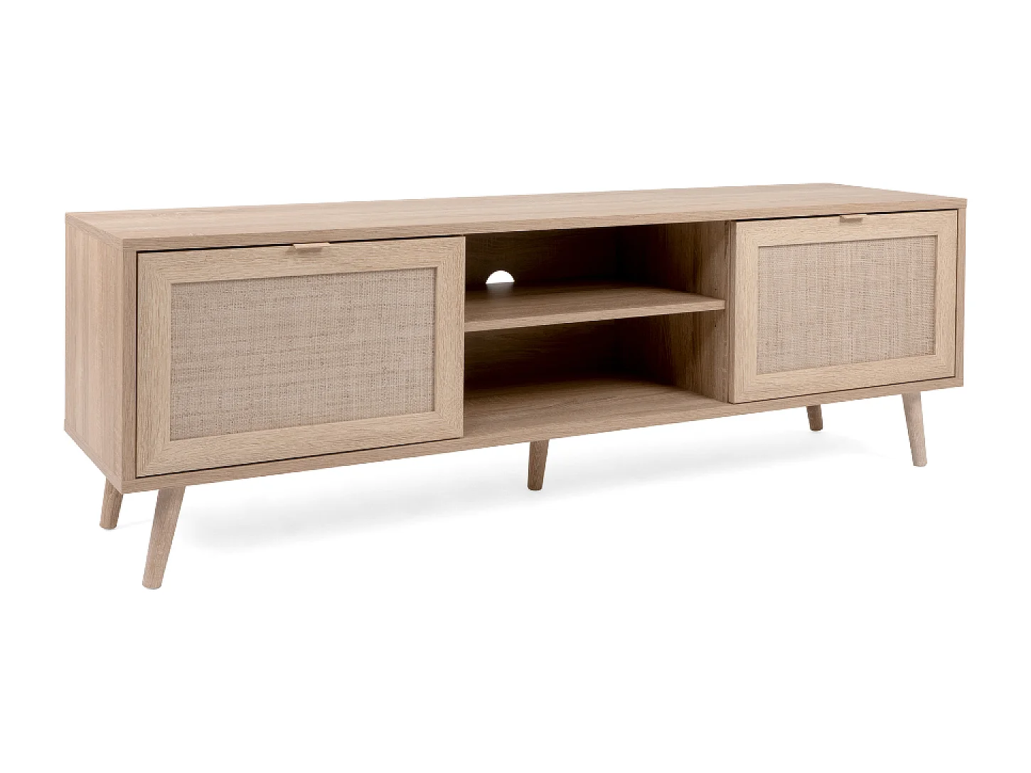 Meuble TV en bois avec placards effeffet cannage TIVAT