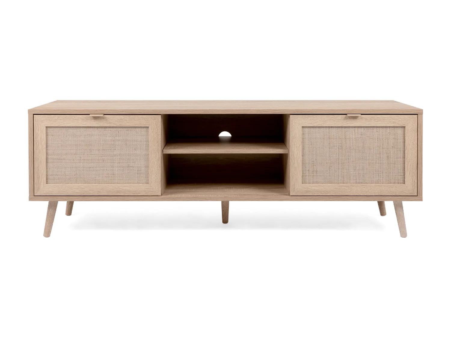 Meuble TV en bois avec placards effeffet cannage TIVAT