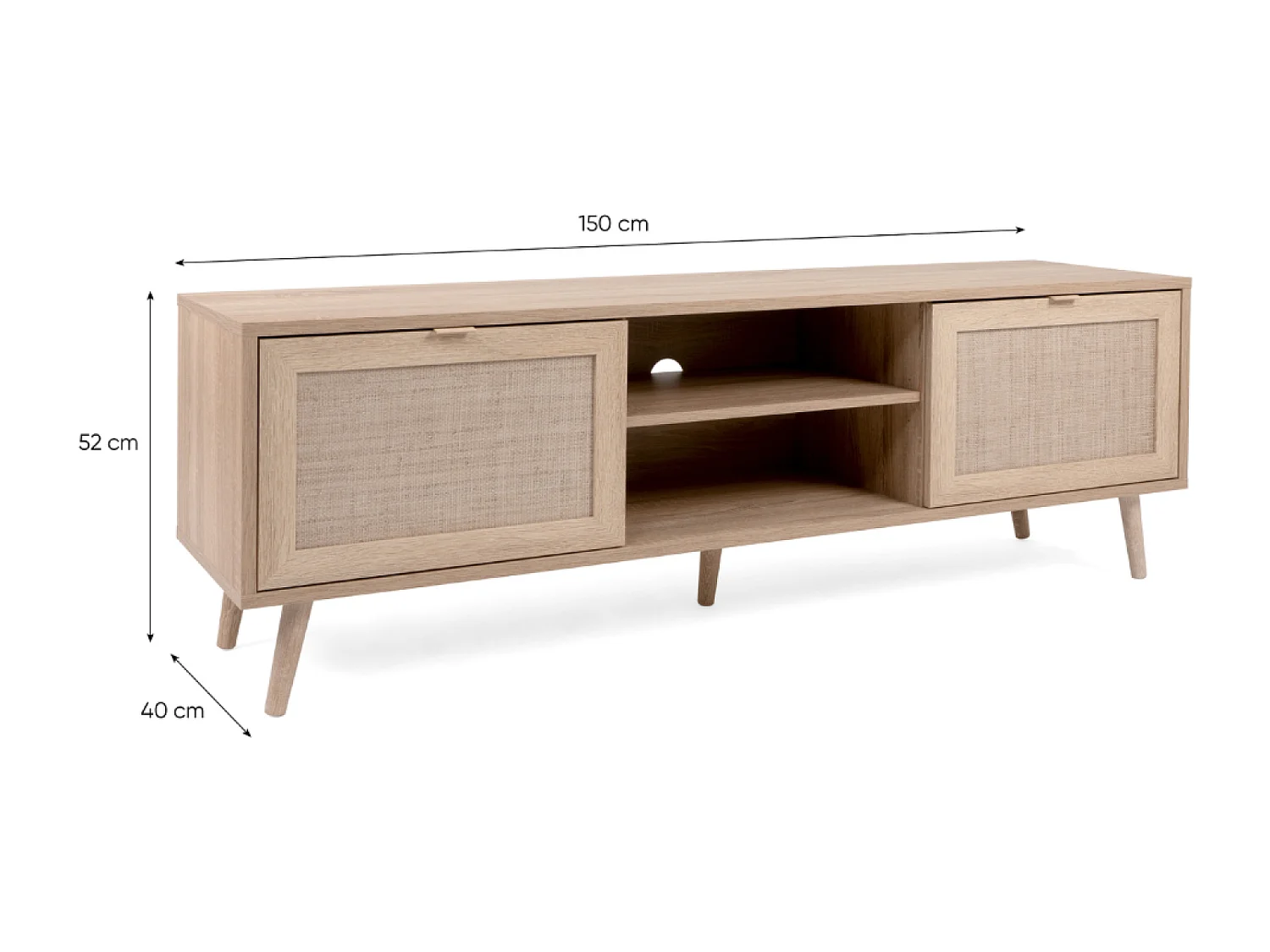 Meuble TV en bois avec placards effeffet cannage TIVAT