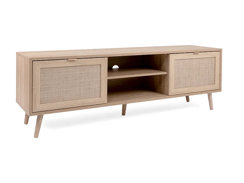 Meuble TV en bois avec placards effet cannage TIVAT