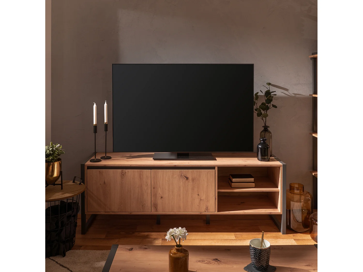 Meuble TV industriel en bois avec placards KOTOR