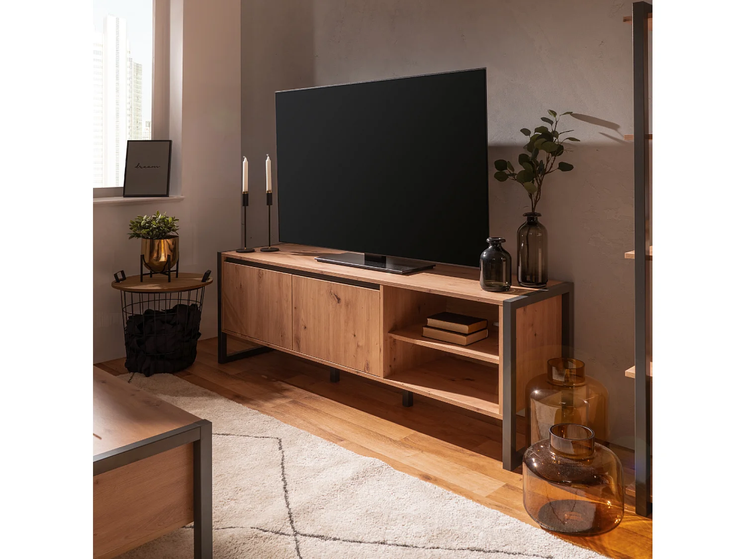 Meuble TV industriel en bois avec placards KOTOR