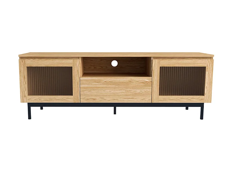 TV-meubel Praag 160cm Eiken met Deuren van Gefluisterd Glas