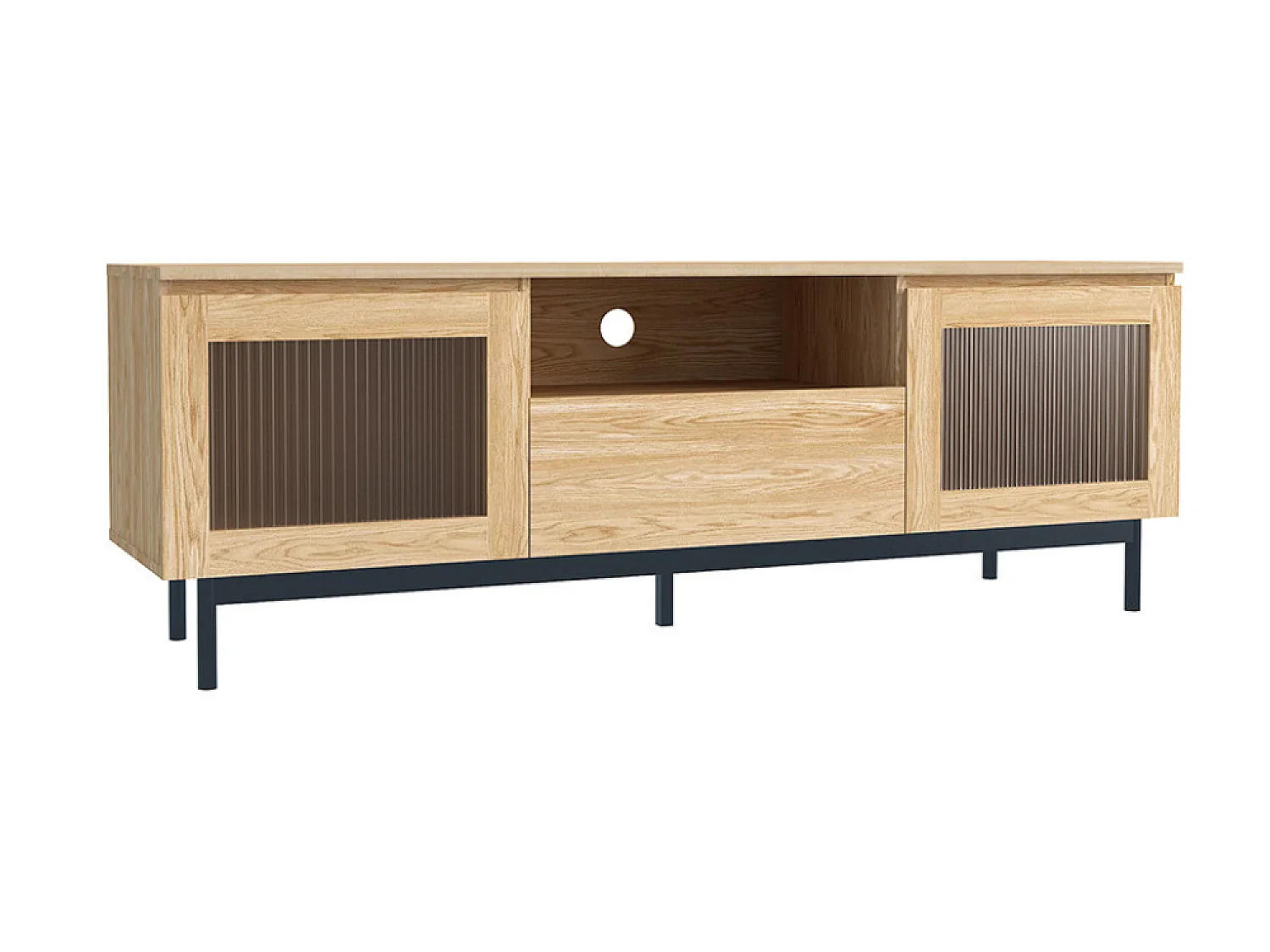 Meuble TV 160cm avec portes de placards en verre flûté PRAGUE