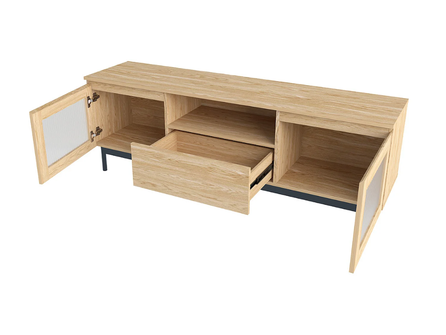 Móvel de TV Praga 160cm Carvalho com Portas de Vidro Flautado