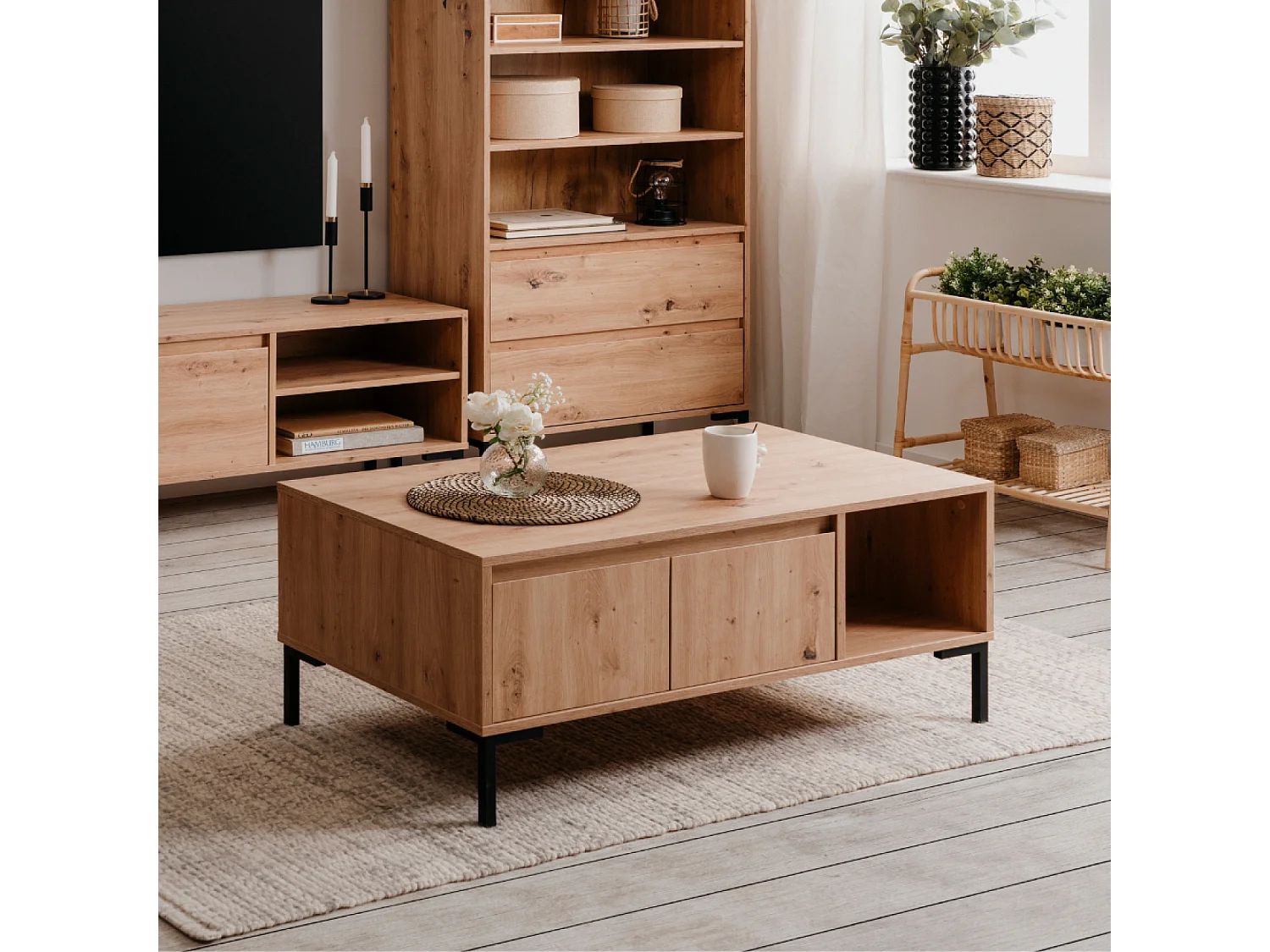 Mesa de centro de madera con almacenamiento NAVI