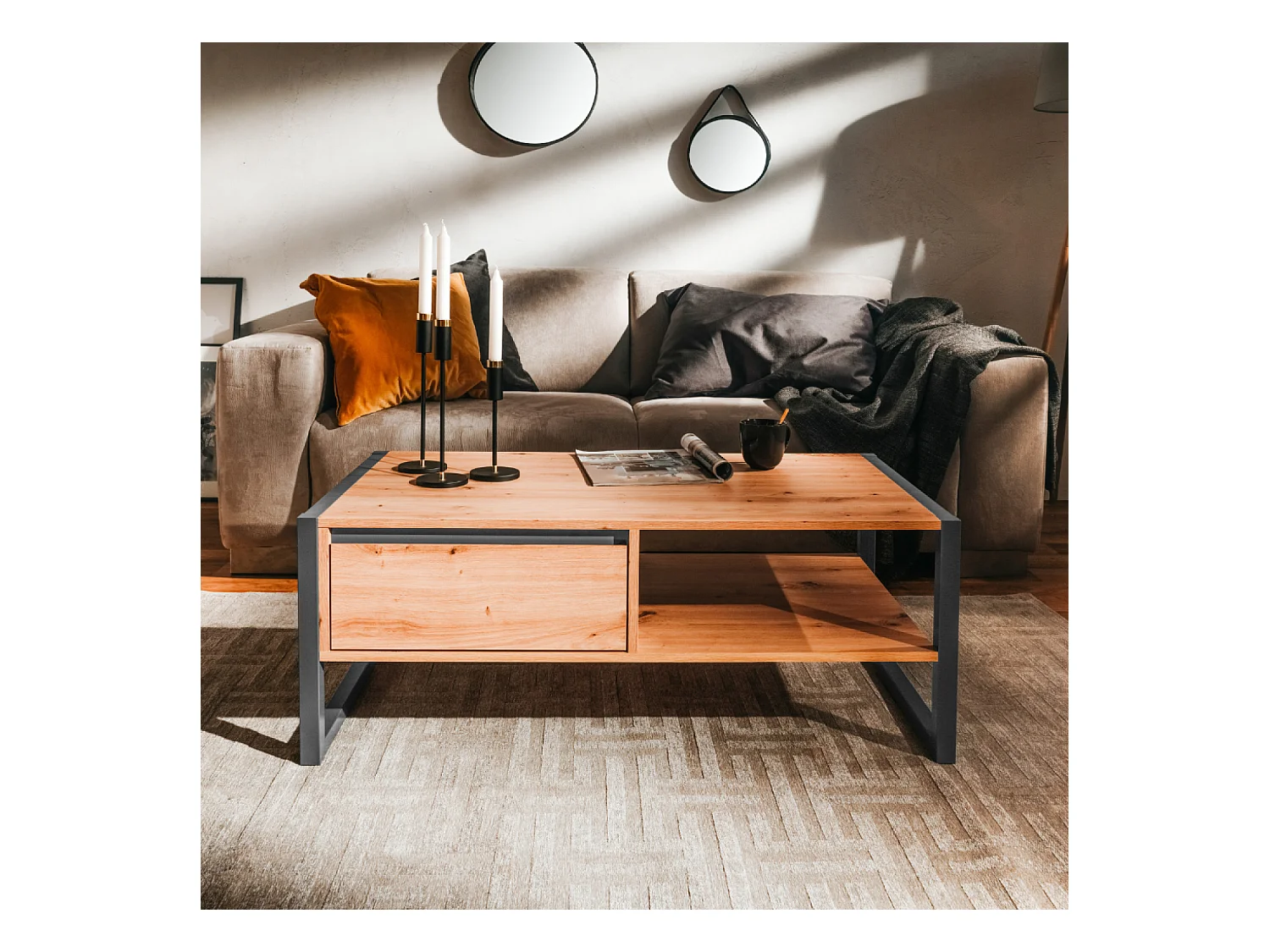 Industrieller Couchtisch mit Schublade KOTOR