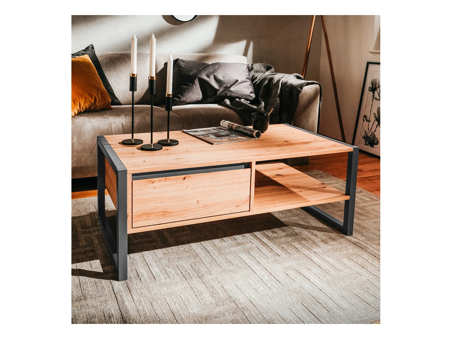 Industrieller Couchtisch mit Schublade KOTOR
