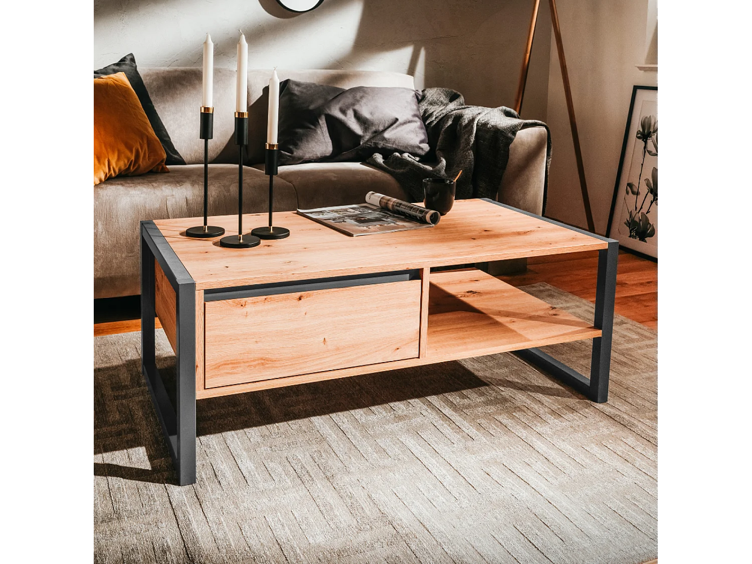 Industrieller Couchtisch mit Schublade KOTOR