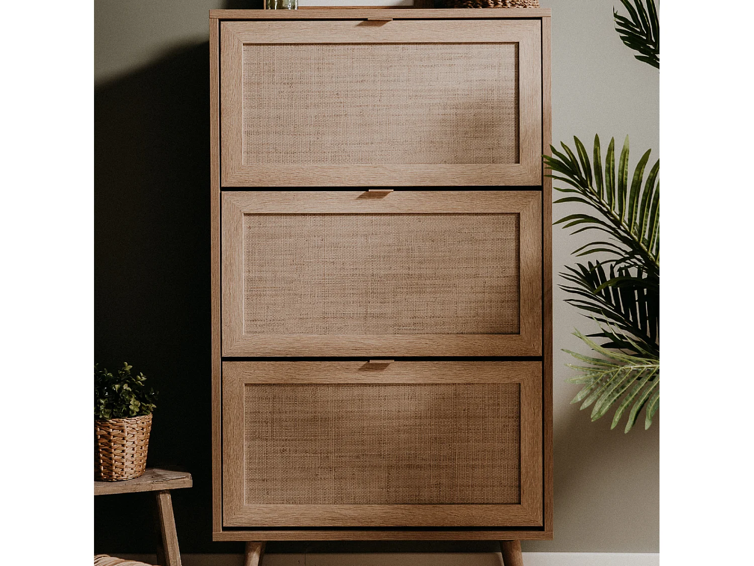 Meuble à chaussures en bois 3 tiroirs effet cannage TIVAT