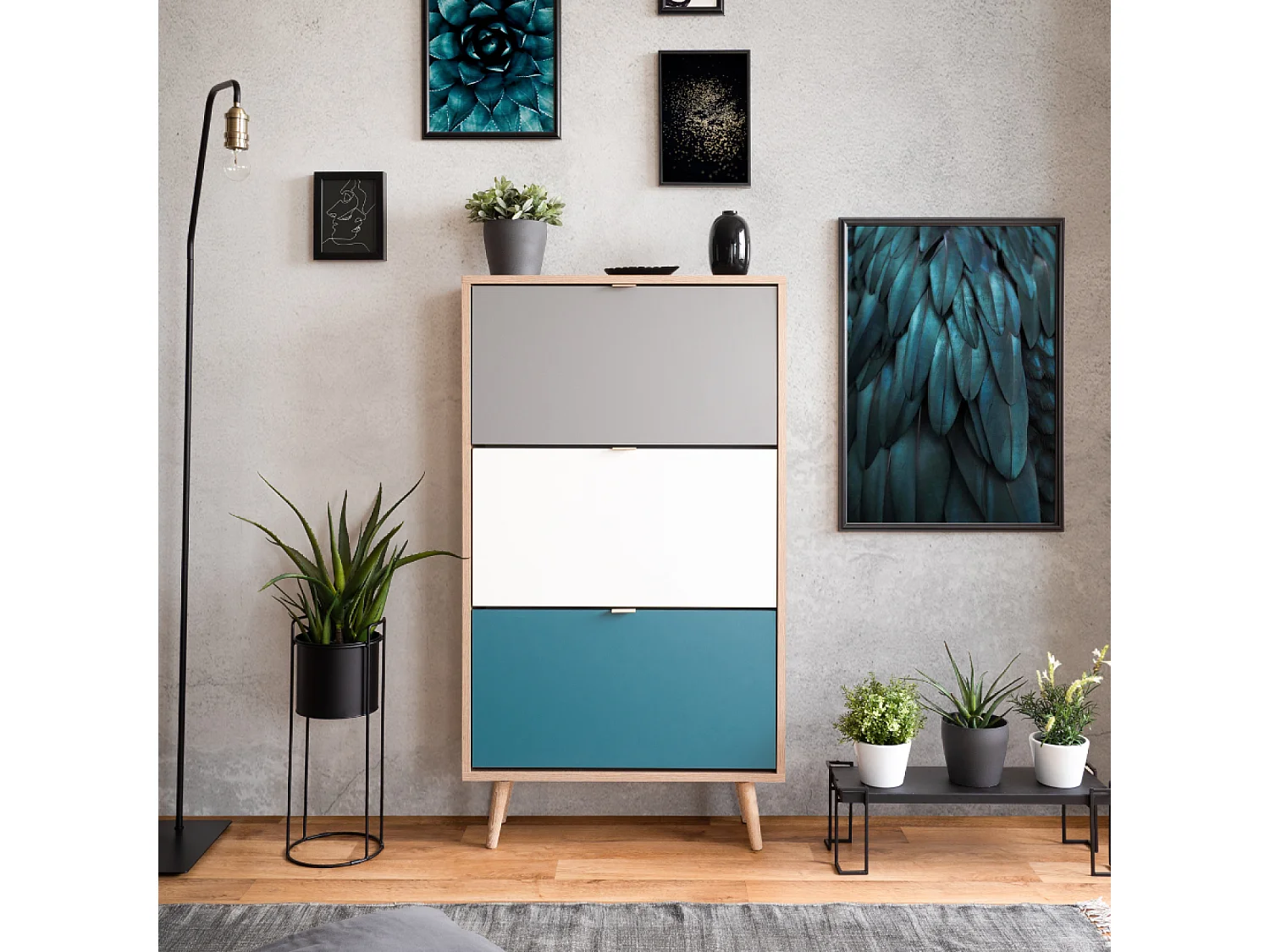 Schoenenkast PERAST Scandinavisch Eiken Sonoma Driekleurig 18 paar