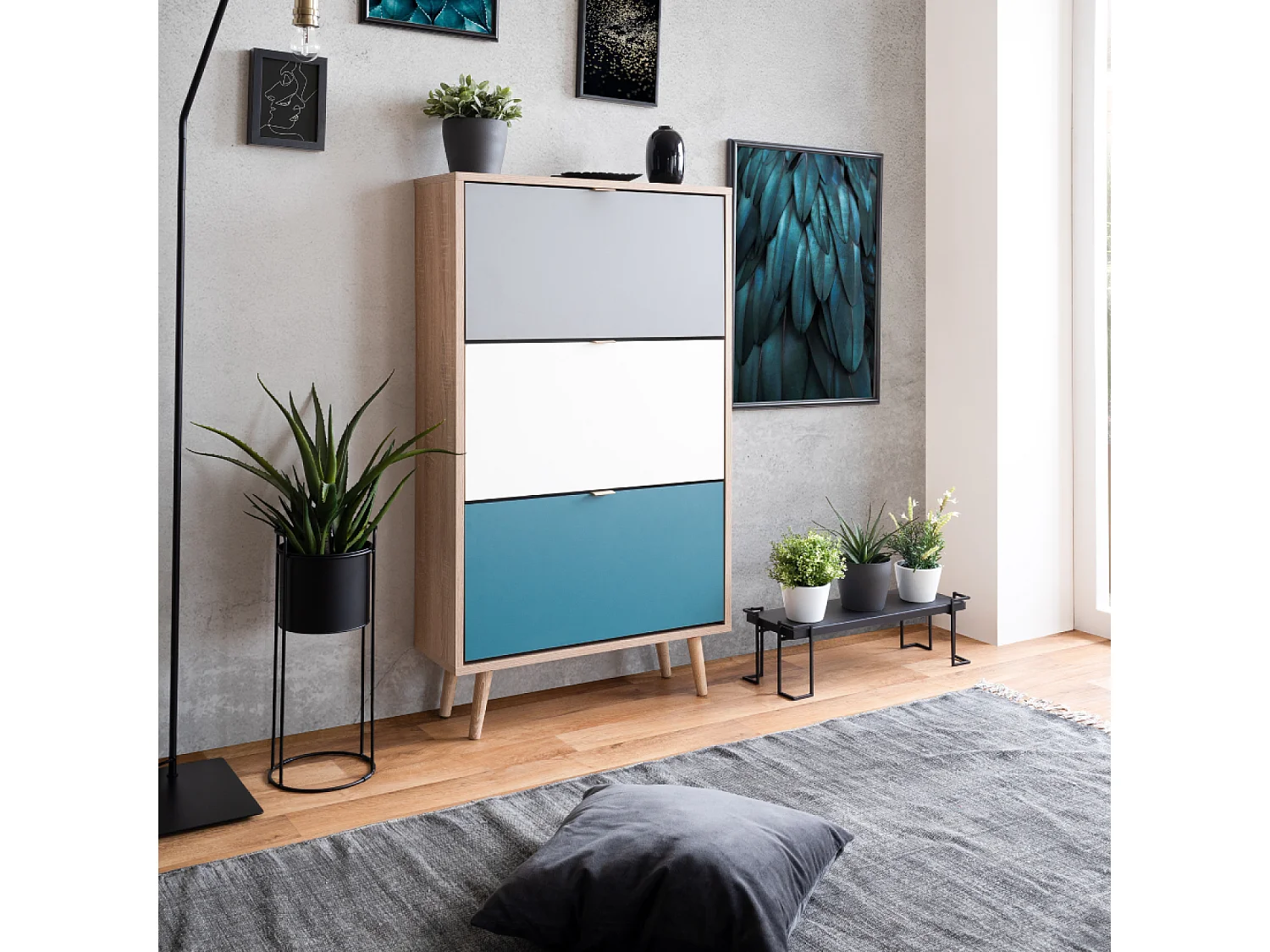 Schoenenkast PERAST Scandinavisch Eiken Sonoma Driekleurig 18 paar